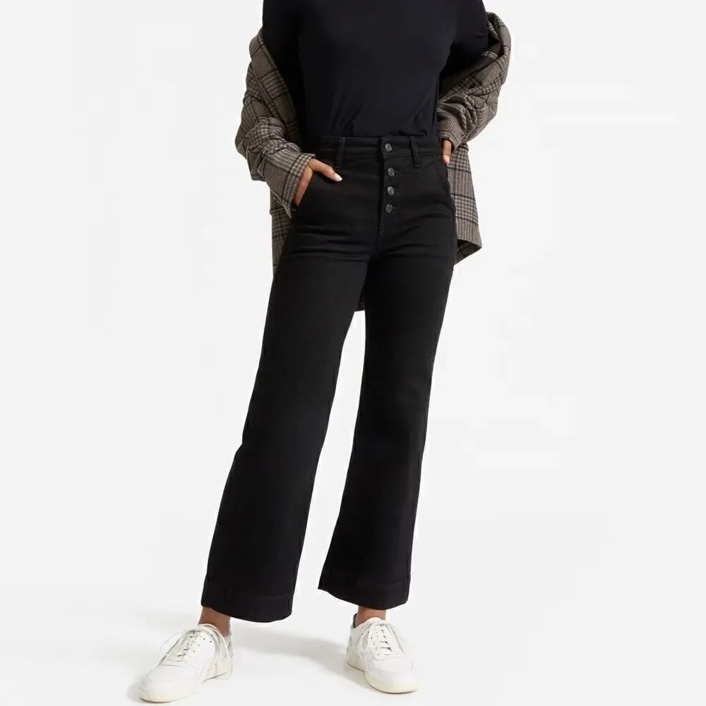 Everlane Button-Fly Wide-Leg Jean - Black Acid Wash